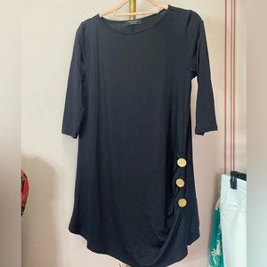 NWOT Amore All.F.Y black tunic, top three-quarter length sleeve w/ Wood buttons